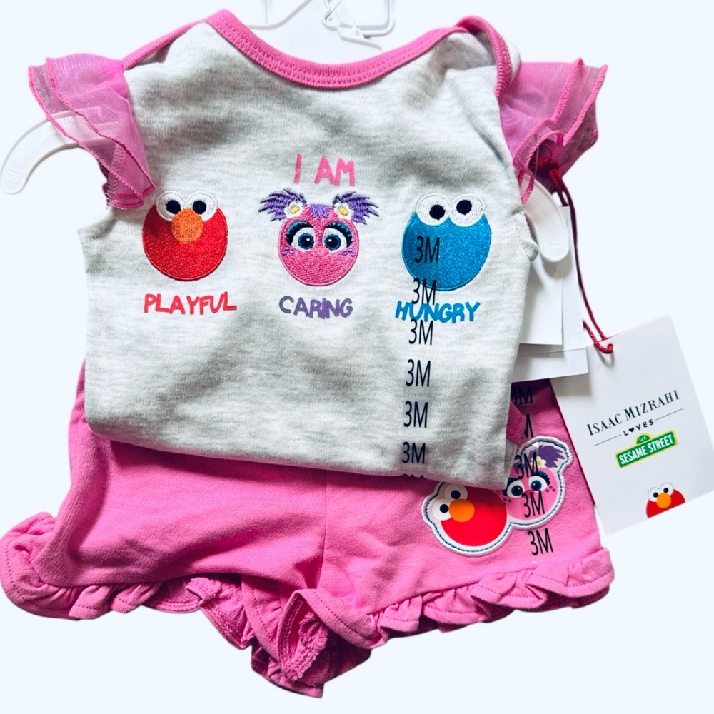 Isaac Mizrahi Pink and Gray Sesame Street Baby Set 3 months
